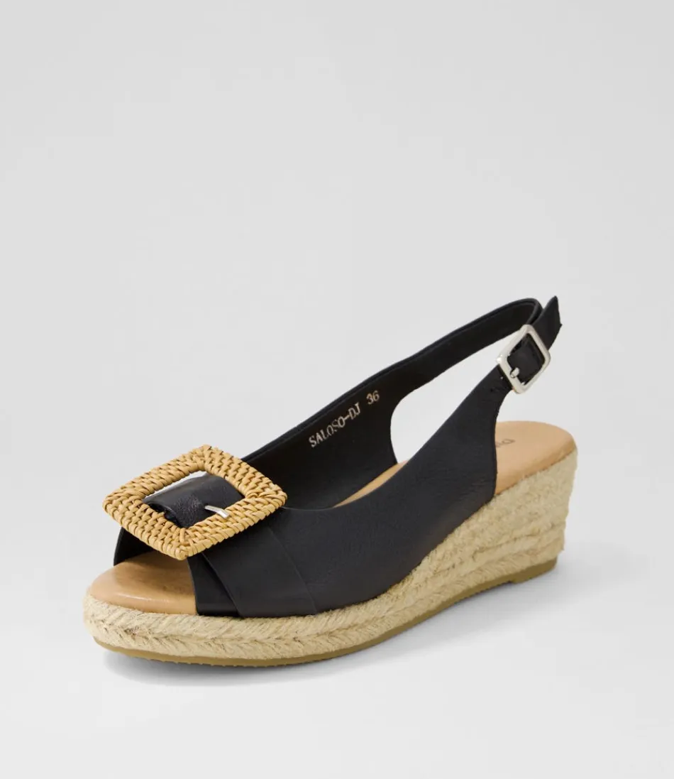 Women DJANGO & JULIETTE Espadrilles<Saloso Black Natural Leather Buckle Sandals