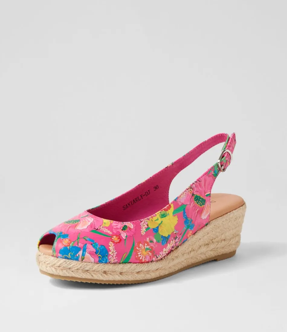 Women DJANGO & JULIETTE Espadrilles<Saniarly Hot Pink Flowermania Leather Sandals