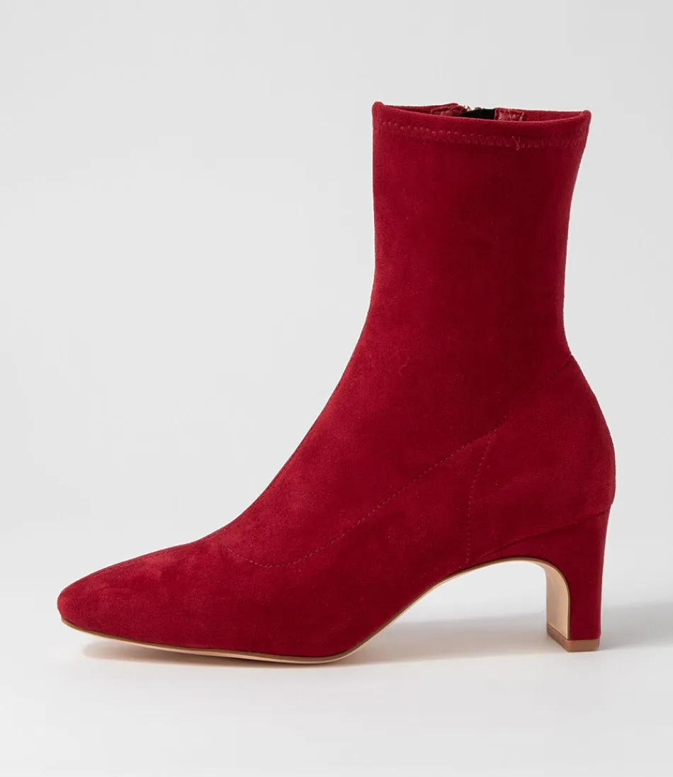 Women DIANA FERRARI Boots<Sarski Deep Red Stretch Microsuede Ankle Boots