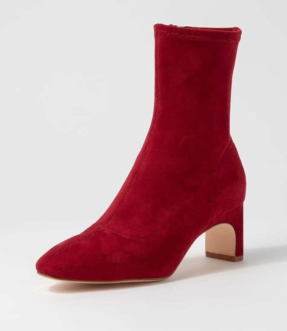 Women DIANA FERRARI Boots<Sarski Deep Red Stretch Microsuede Ankle Boots