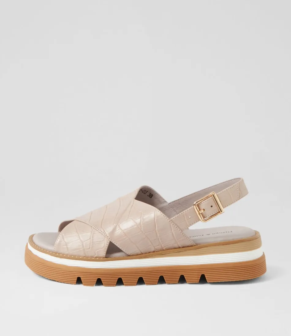 Women DJANGO & JULIETTE Wedges<Sasi Almond Croc Leather Sandals