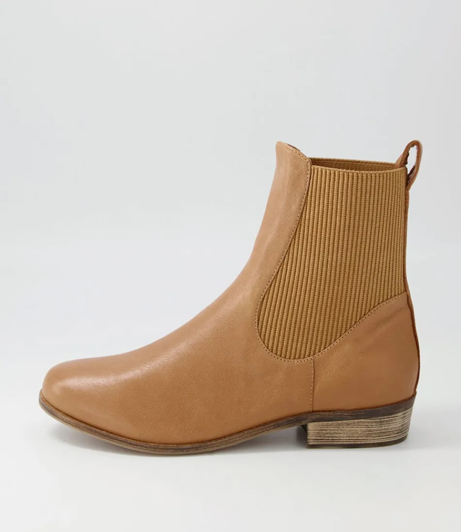 Women DJANGO & JULIETTE Boots<Satima Dark Tan Leather Elastic Ankle Boots