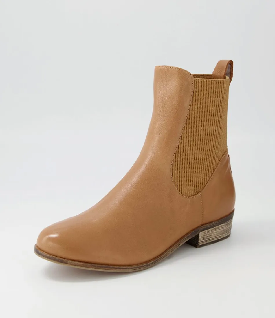 Women DJANGO & JULIETTE Boots<Satima Dark Tan Leather Elastic Ankle Boots