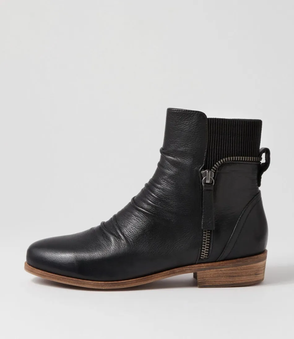 Women DJANGO & JULIETTE Boots<Sawyery Black Leather Elastic Ankle Boots