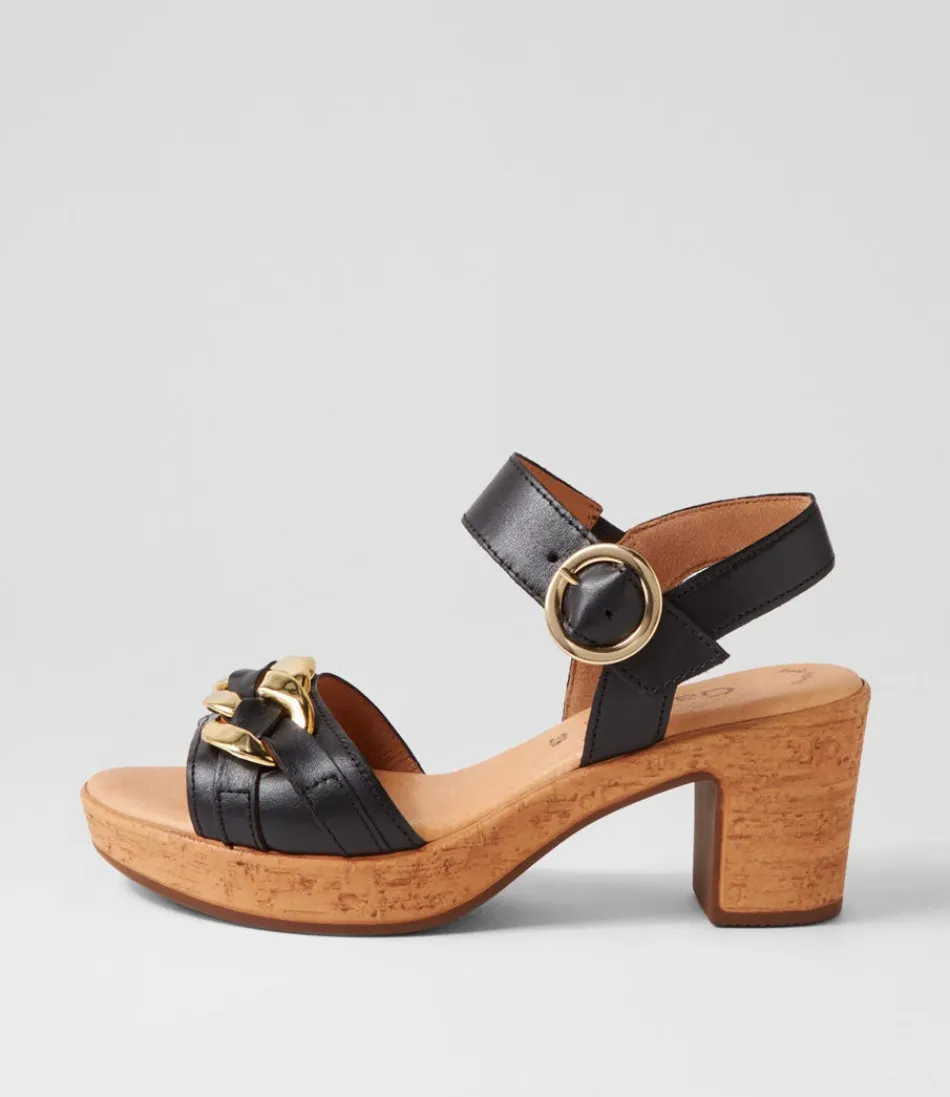 Women GABOR Comfort<Sente Schwarz Gold Leather Sandals