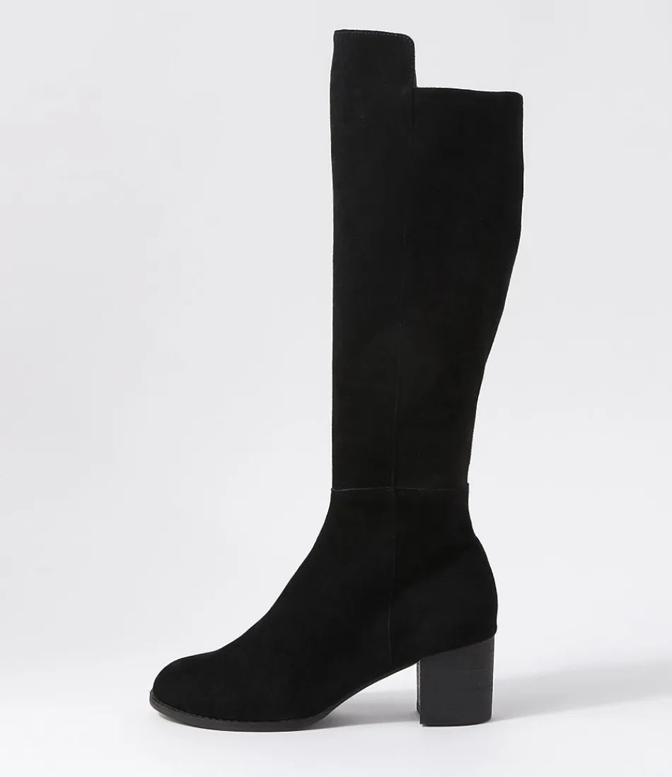 Women DJANGO & JULIETTE Boots<Setley Black Suede Stretch Microsuede Knee High Boots