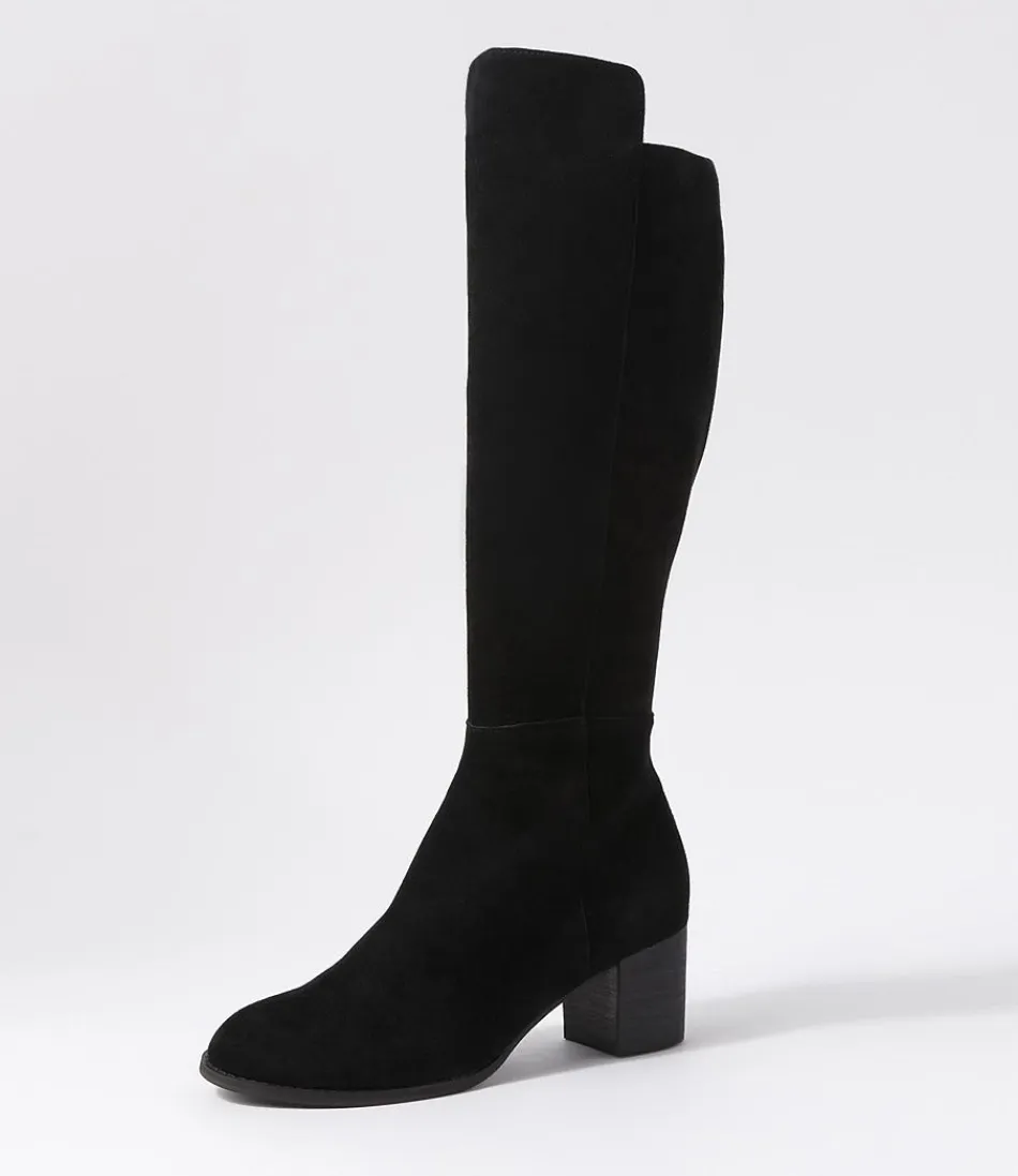 Women DJANGO & JULIETTE Boots<Setley Black Suede Stretch Microsuede Knee High Boots