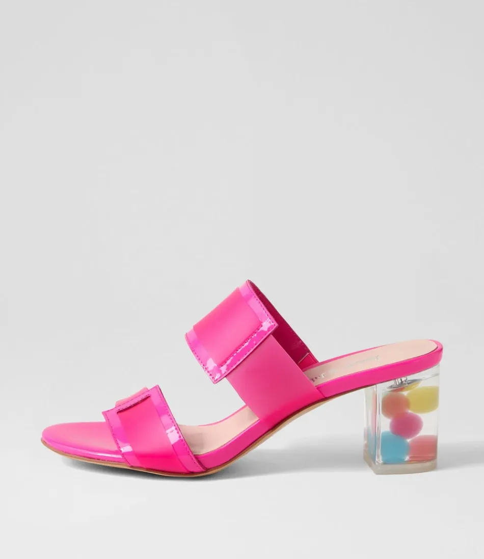 Women DJANGO & JULIETTE Heels<Sistel Hot Pink New Bubble Patent Vinylite Mules