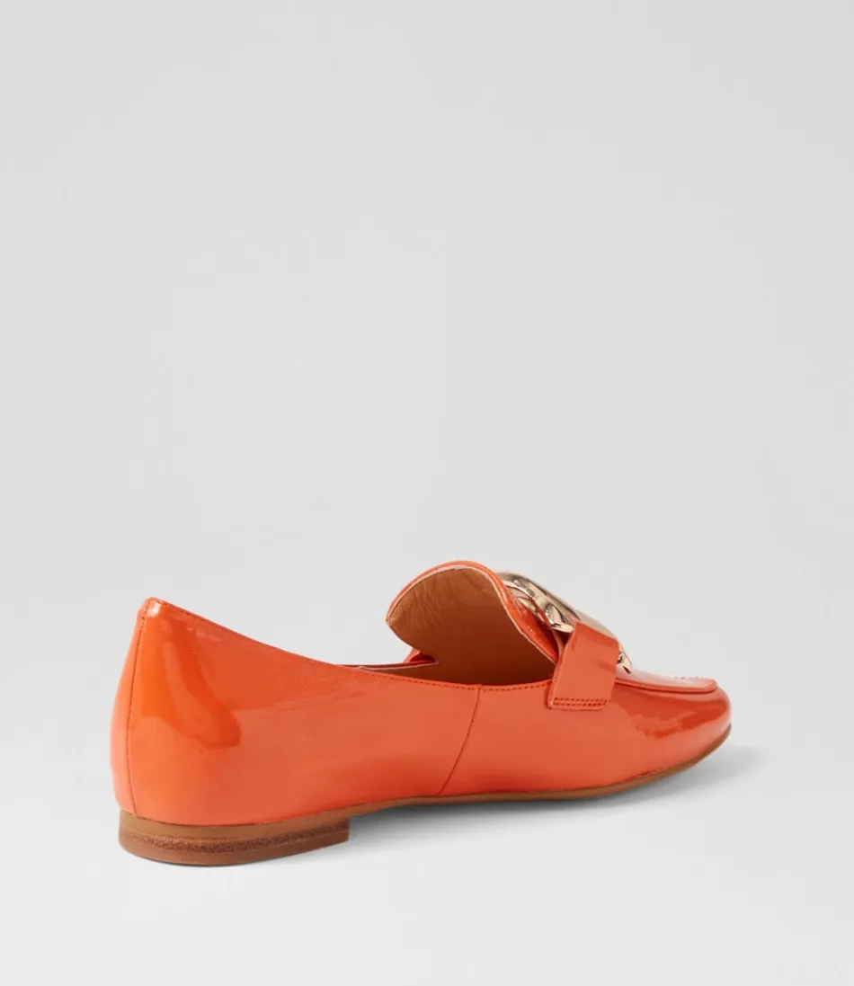Women TOP END Loafers<Socoro Orange Patent Leather Flat Shoes