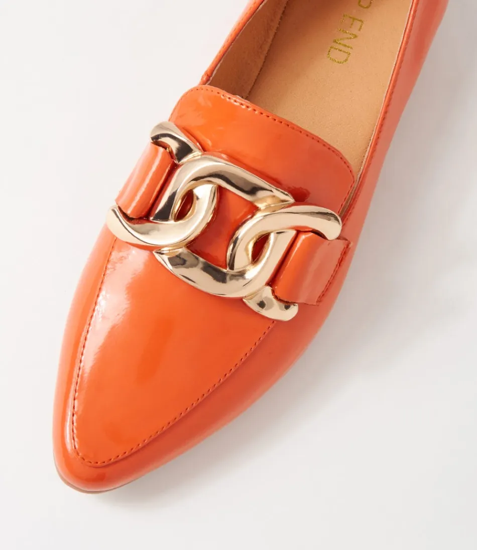 Women TOP END Loafers<Socoro Orange Patent Leather Flat Shoes
