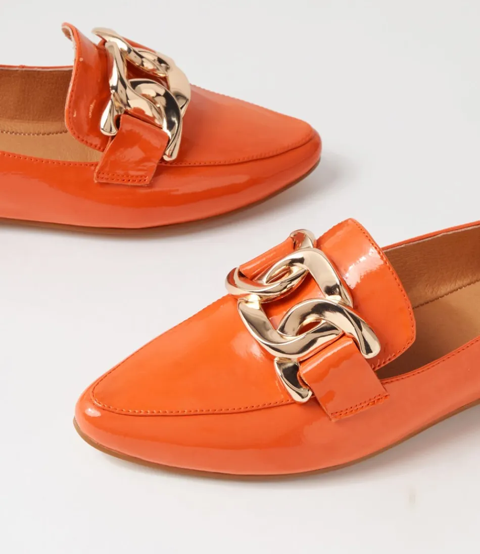 Women TOP END Loafers<Socoro Orange Patent Leather Flat Shoes