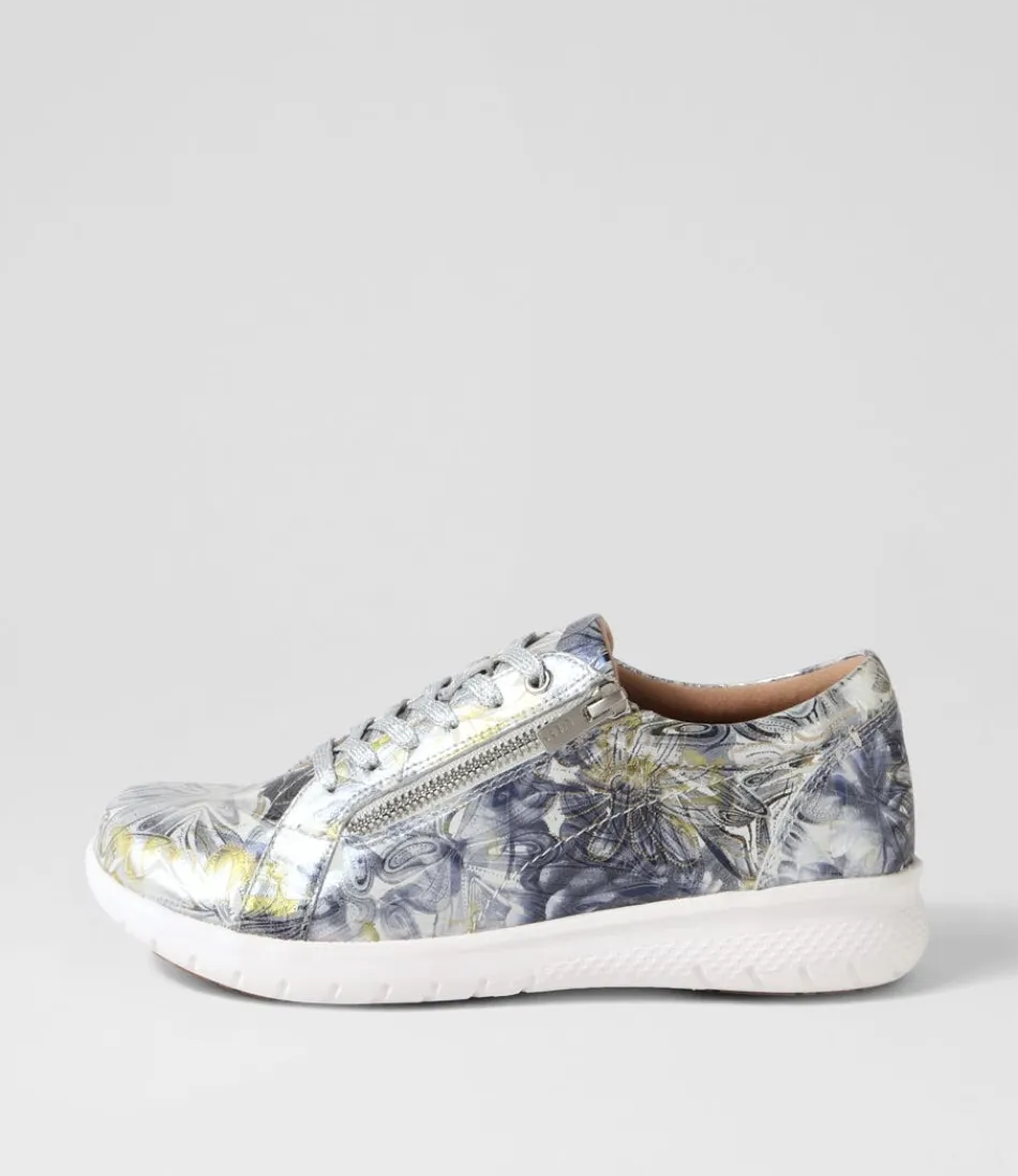 Women ZIERA Sneakers<Solar Xf Navy Silver Floral Leather Sneakers