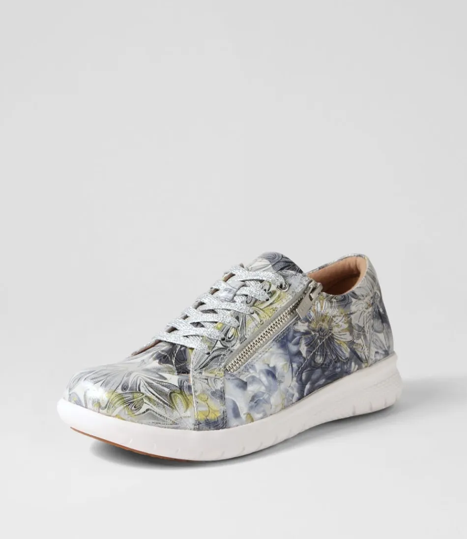 Women ZIERA Sneakers<Solar Xf Navy Silver Floral Leather Sneakers