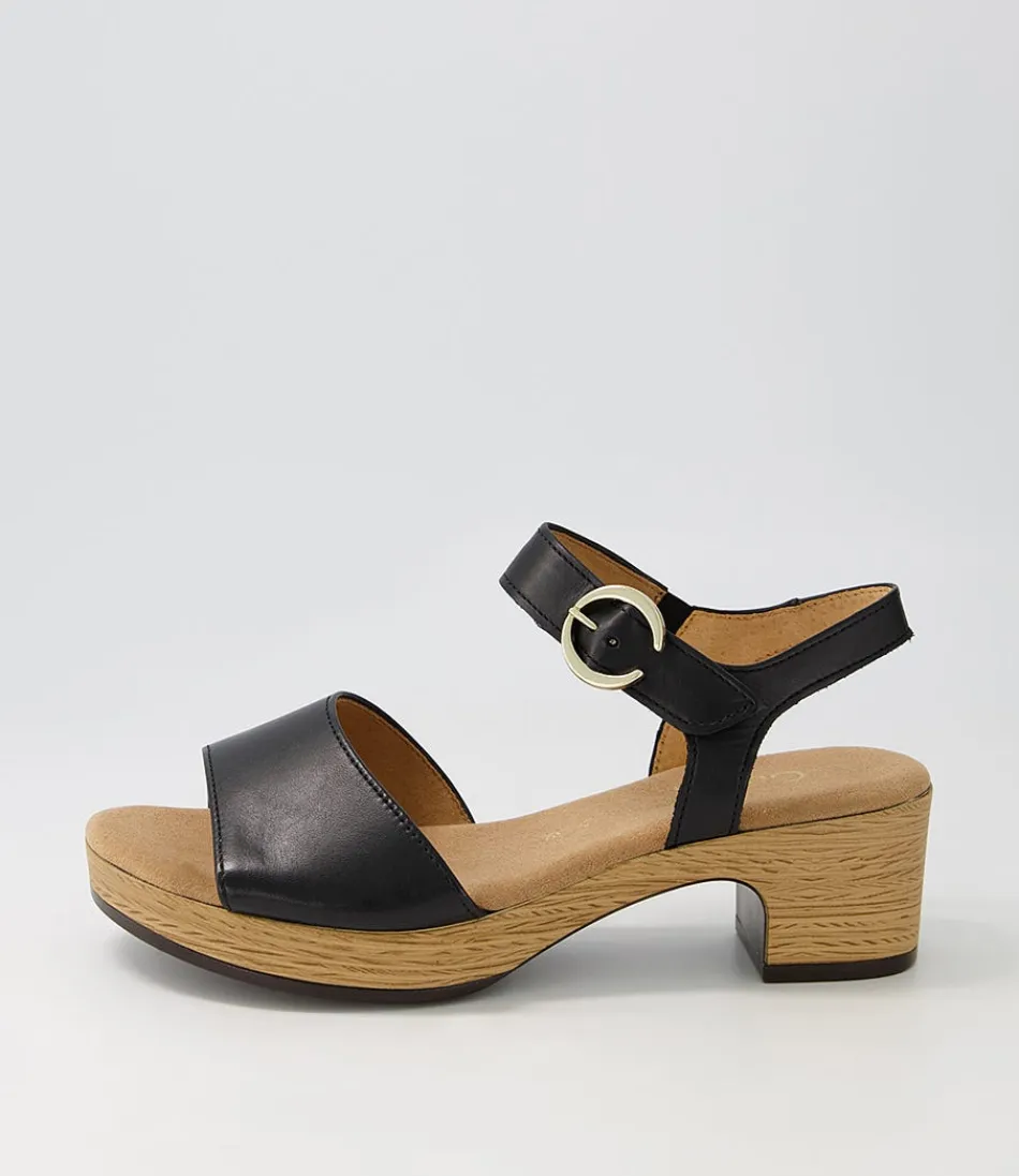 Women GABOR Comfort<Solche Schwarz Gold Leather Sandals