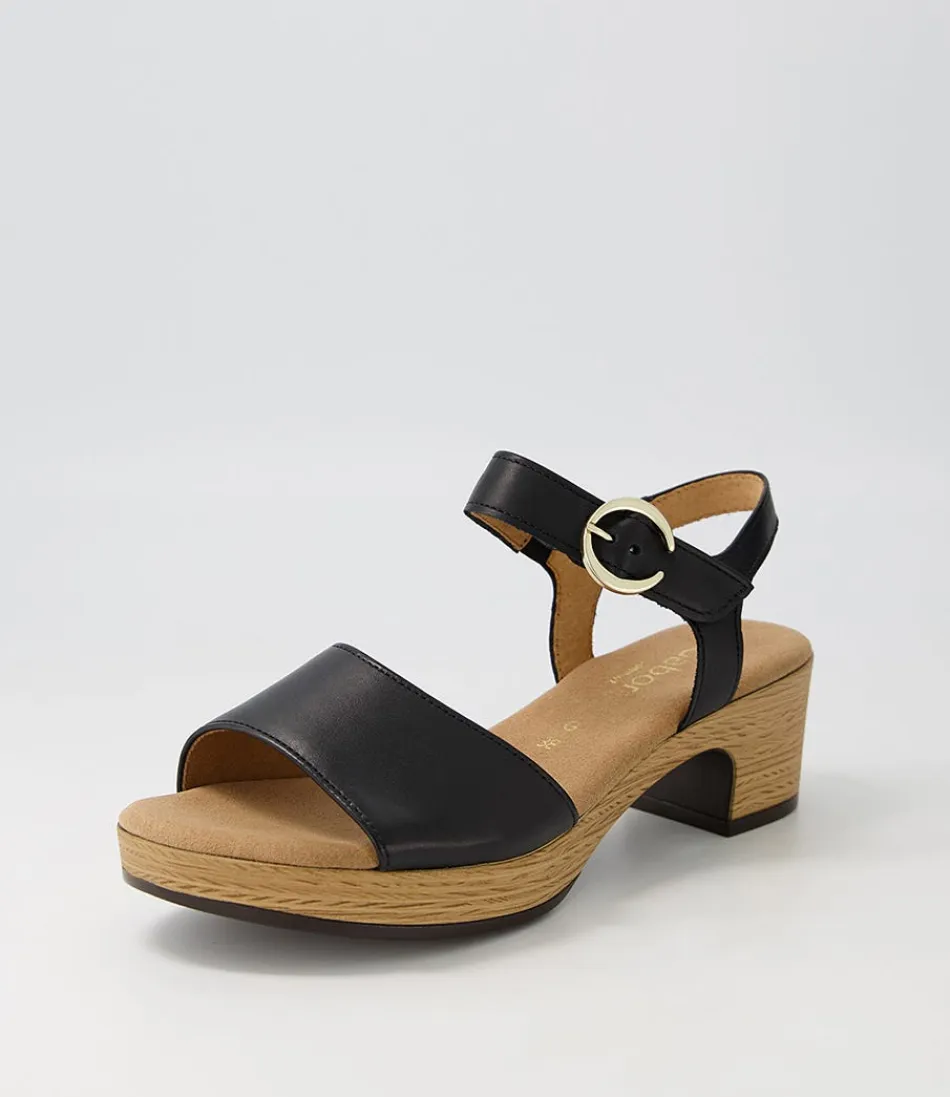 Women GABOR Comfort<Solche Schwarz Gold Leather Sandals