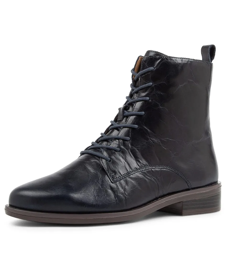 Women ZIERA Boots<Steveny Xf Navy Leather Ankle Boots