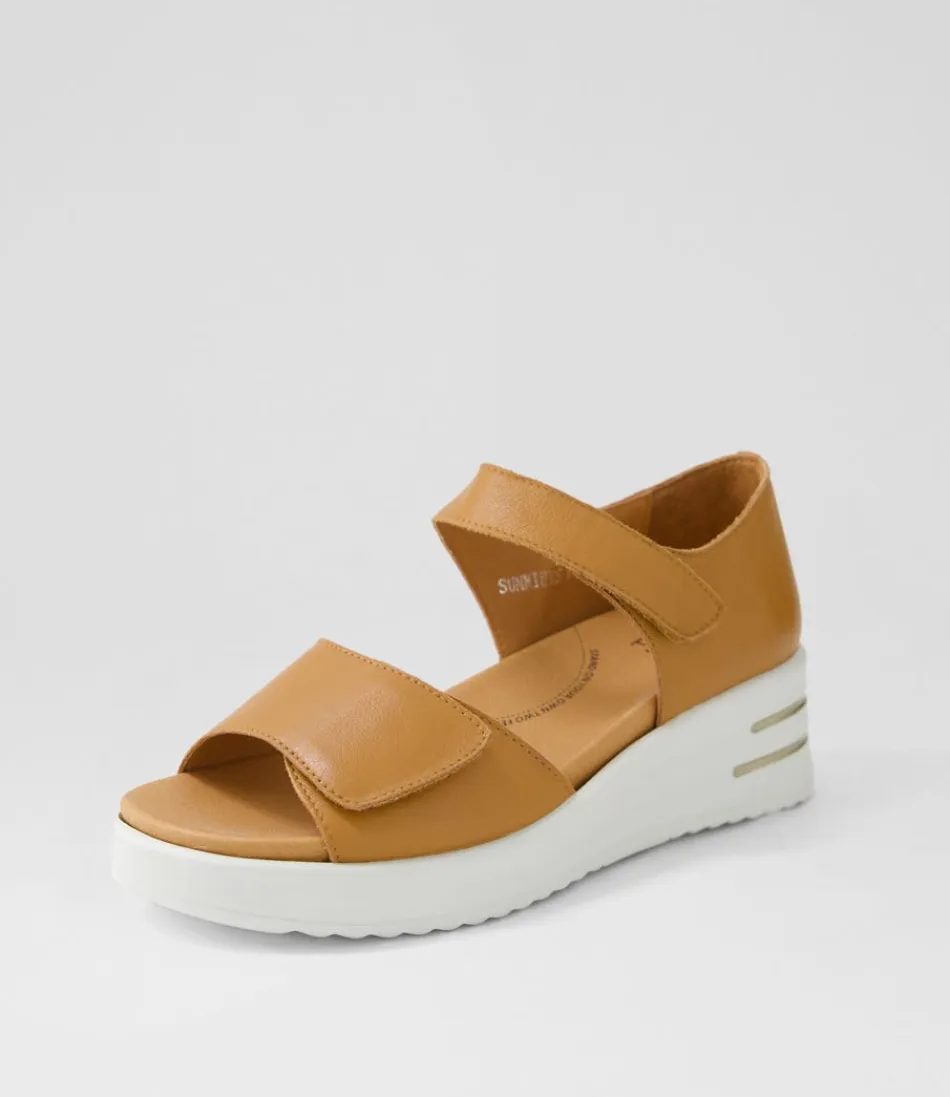 Women ZIERA Heels<Sunnieys Xw Dark Tan White Leather Sandals