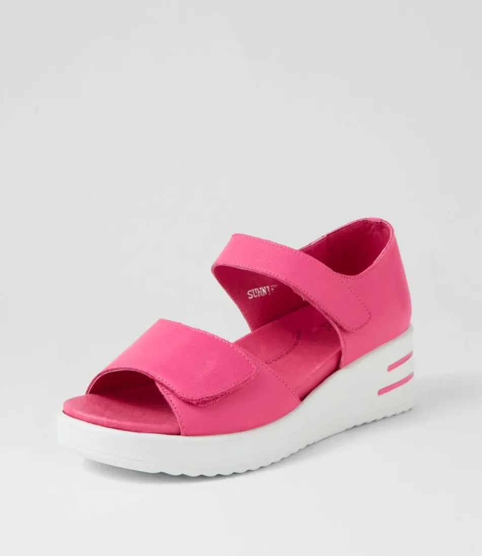 Women ZIERA Heels<Sunnieys Xw Fuchsia White Leather Sandals