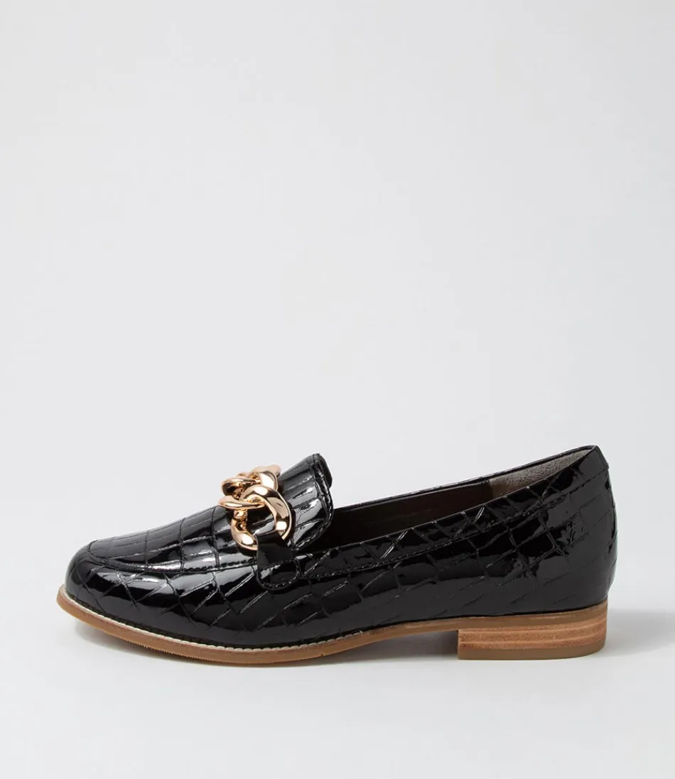 Women ZIERA Loafers<Tamest Xf Black Patent Croc Flat Shoes