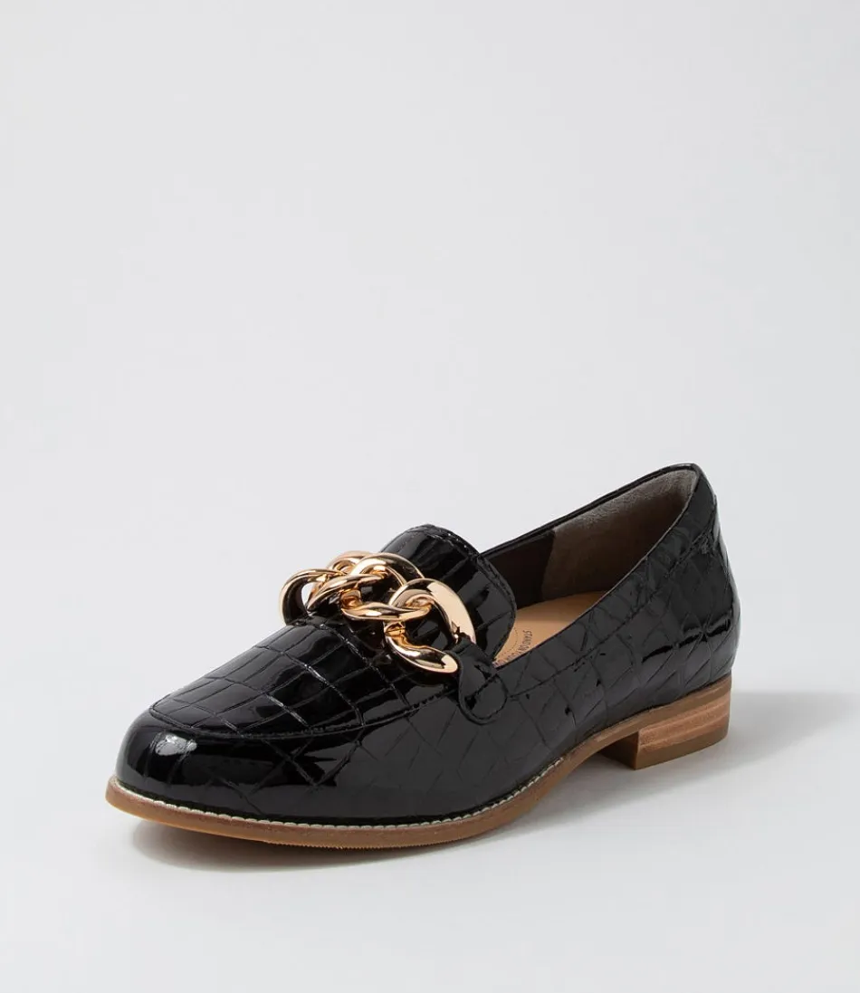 Women ZIERA Loafers<Tamest Xf Black Patent Croc Flat Shoes