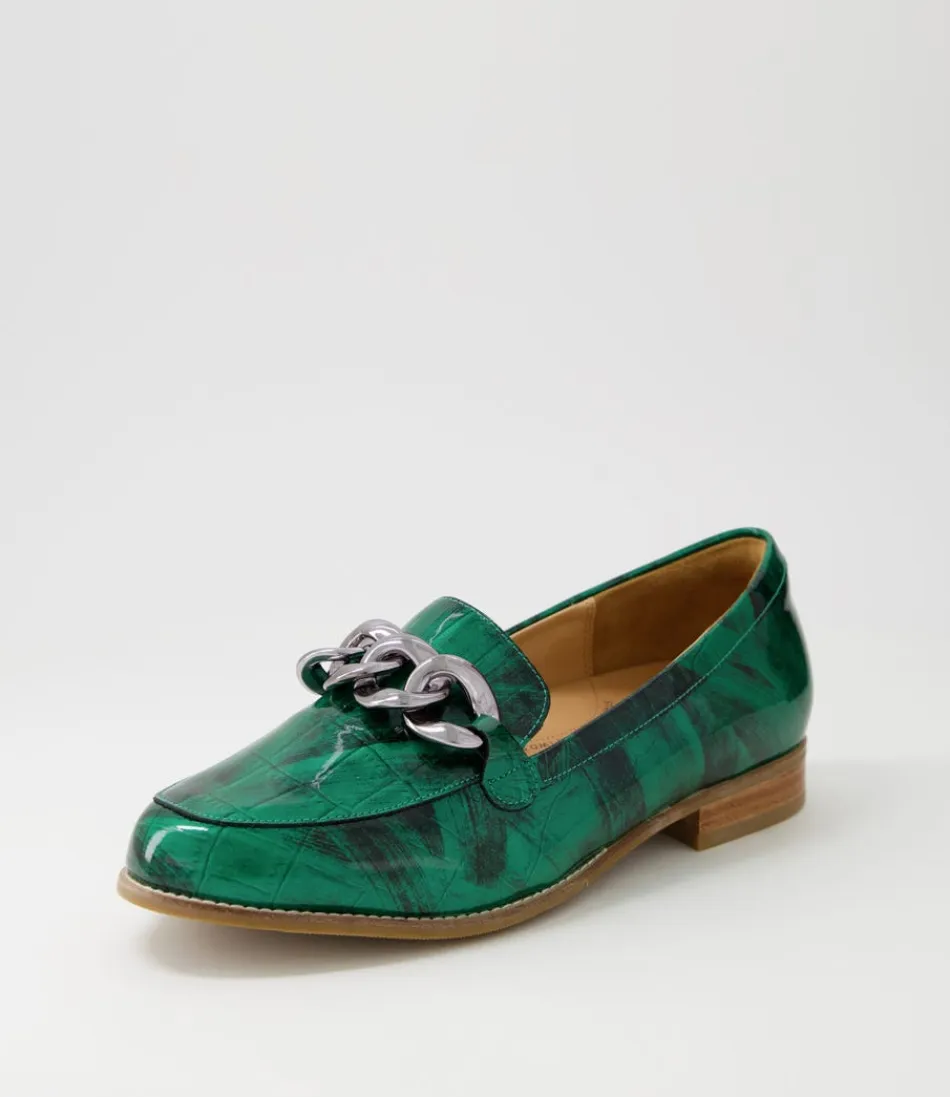 Women ZIERA Loafers<Tamest Xf Emerald Patent Croc Flat Shoes