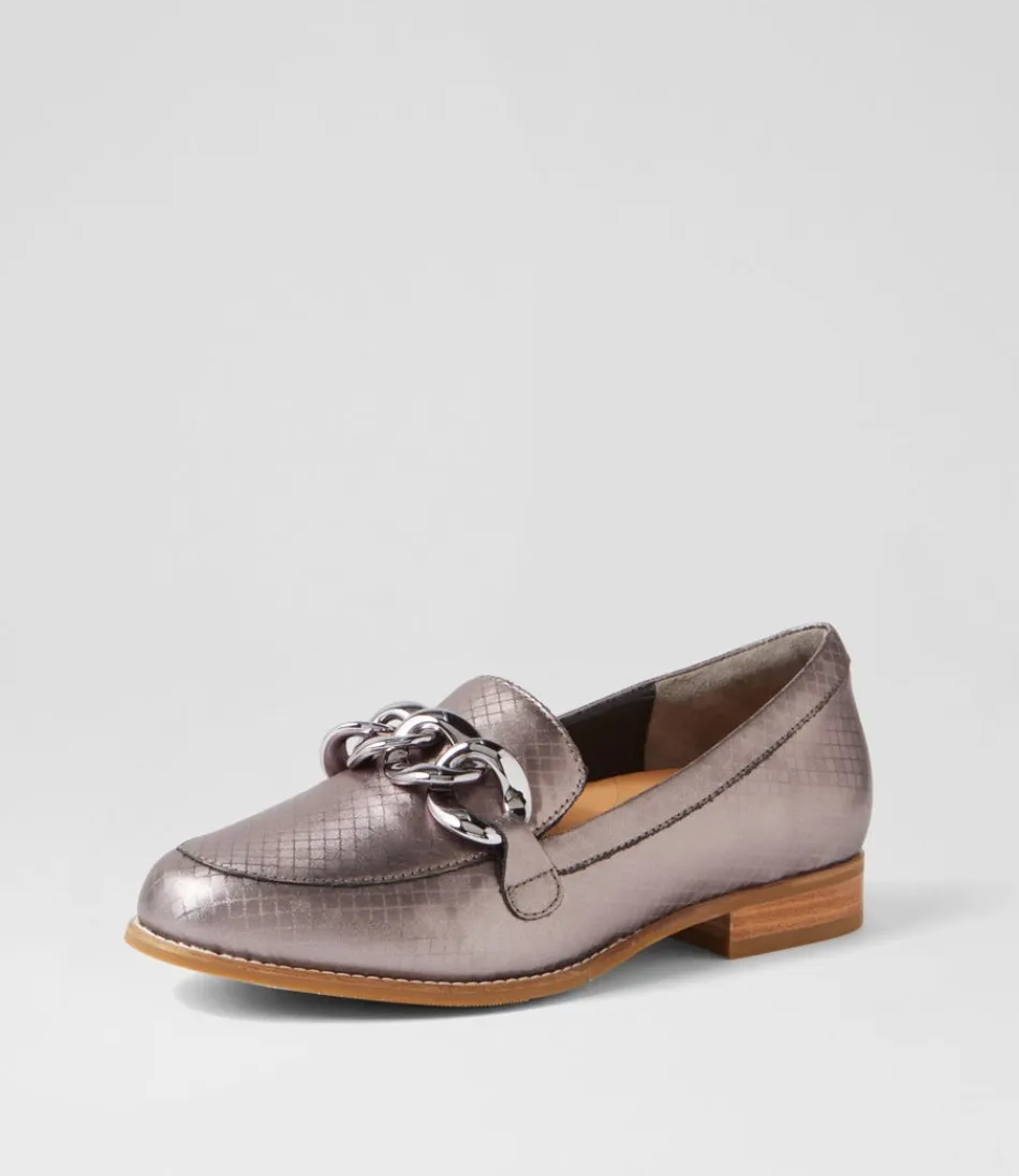 Women ZIERA Loafers<Tamest Xf Pewter Squares Leather Loafers