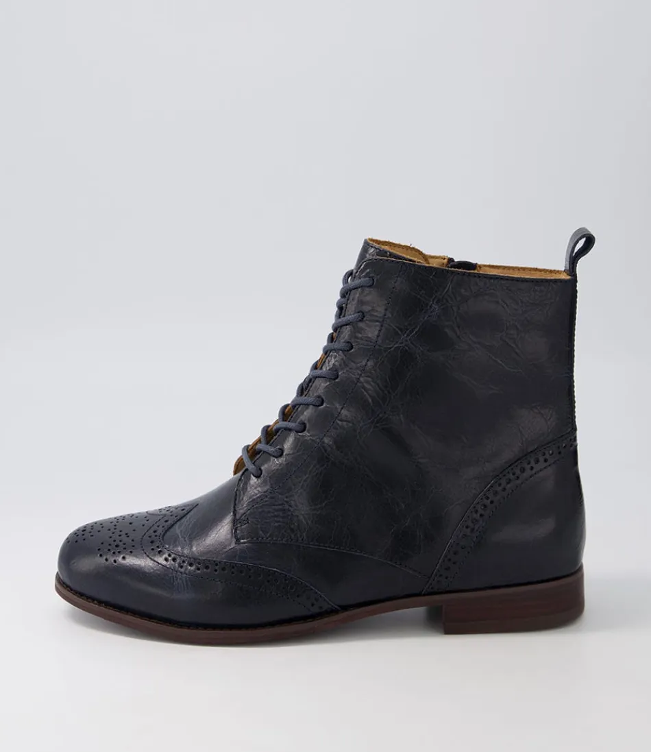 Women ZIERA Boots<Thron Xf Navy Leather Ankle Boots