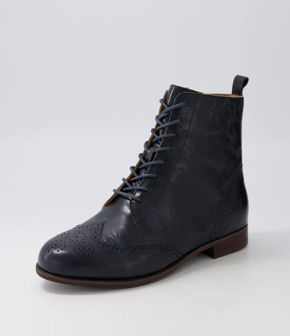 Women ZIERA Boots<Thron Xf Navy Leather Ankle Boots