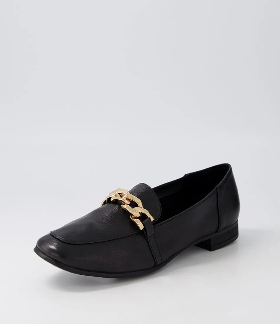 Women DIANA FERRARI Loafers<Tucker Black Gold Leather Flat Shoes