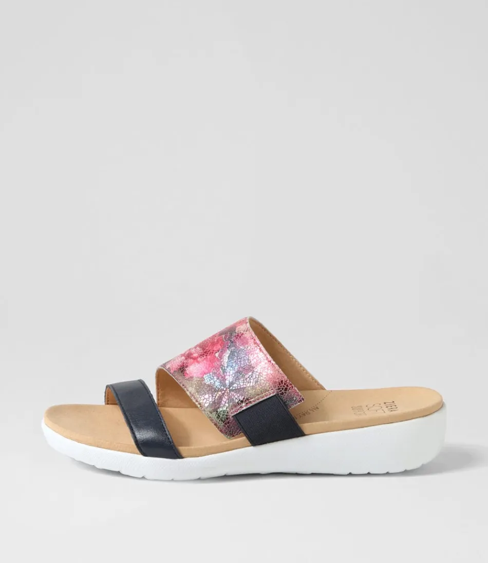 Women ZIERA Wedges<Uccoe W Navy Fuchsia Floral Leather Slides