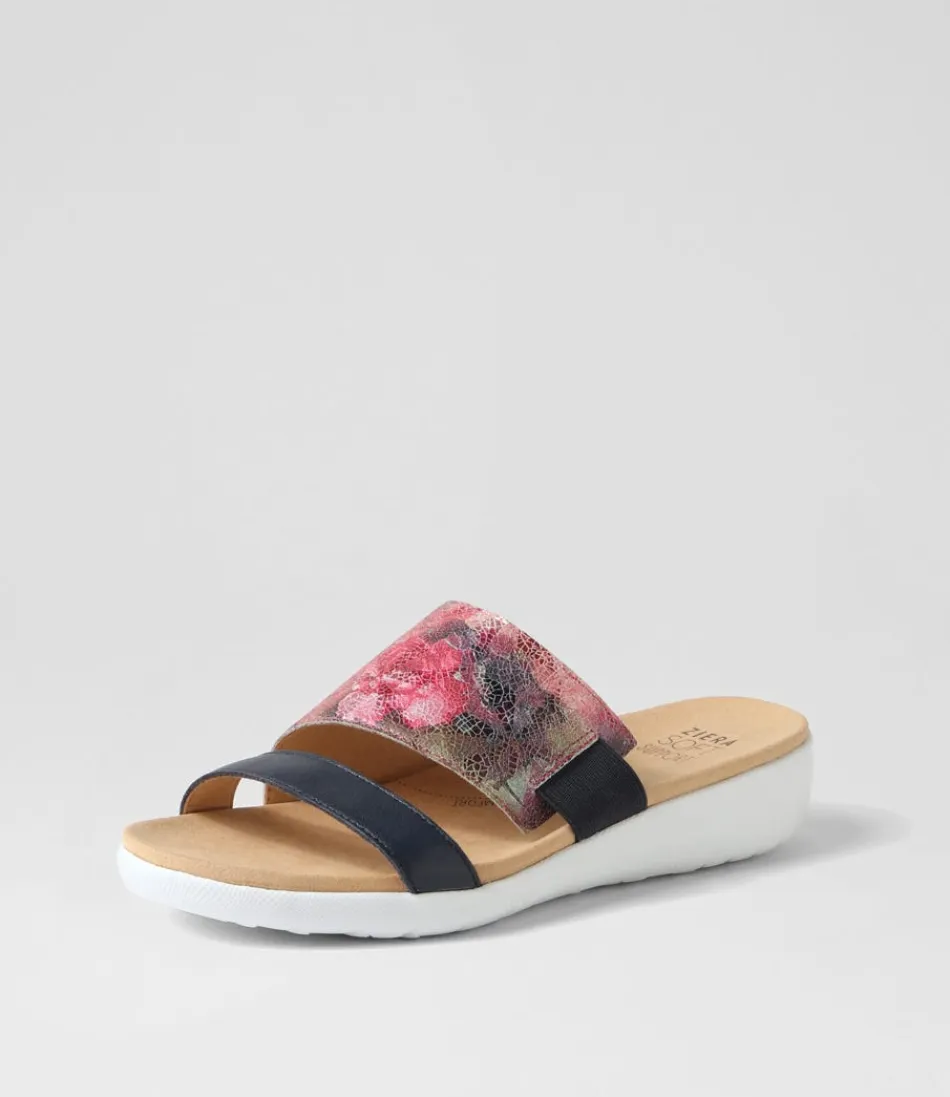 Women ZIERA Wedges<Uccoe W Navy Fuchsia Floral Leather Slides