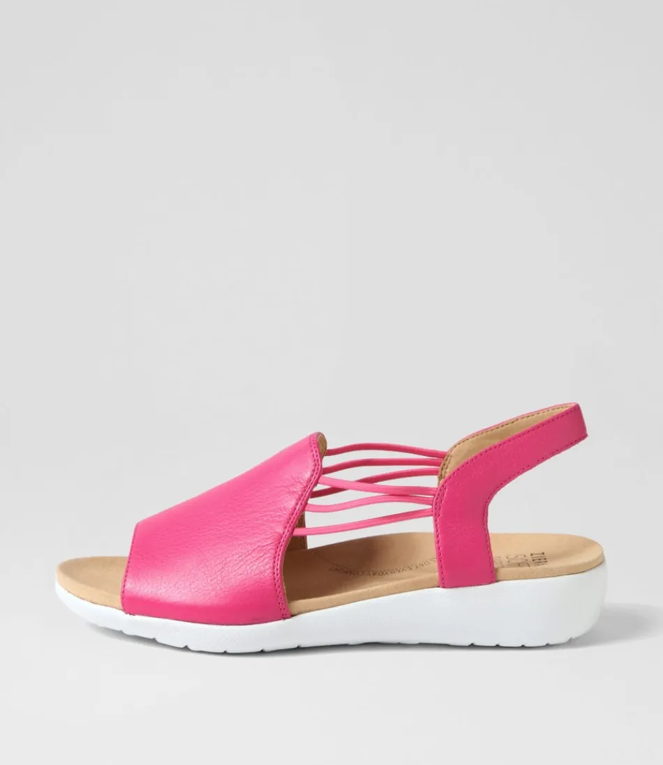 Women ZIERA Wedges<Udhays W Fuchsia Leather Elastic Sandals