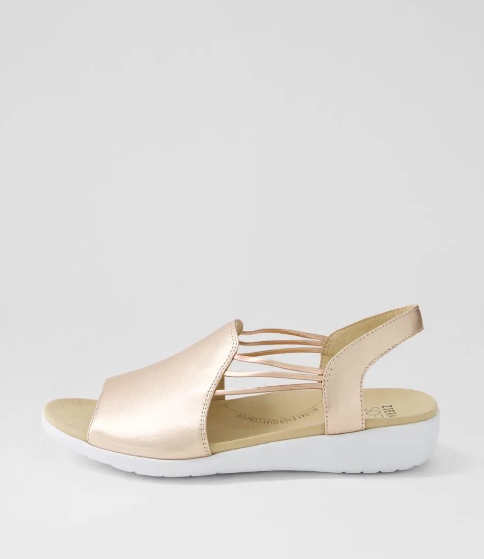 Women ZIERA Wedges<Udhays W Pale Rose Gold Leather Elastic Sandals