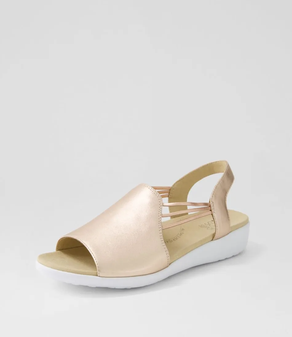 Women ZIERA Wedges<Udhays W Pale Rose Gold Leather Elastic Sandals