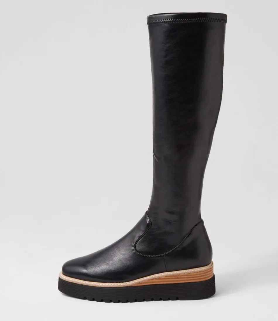 Women TOP END Boots<Udoe Black Natural Veneer Stretch Knee High Boots