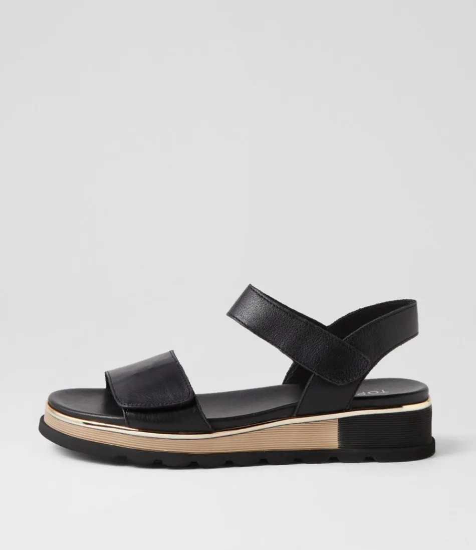 Women TOP END Wedges<Ulissa Black Leather Sandals