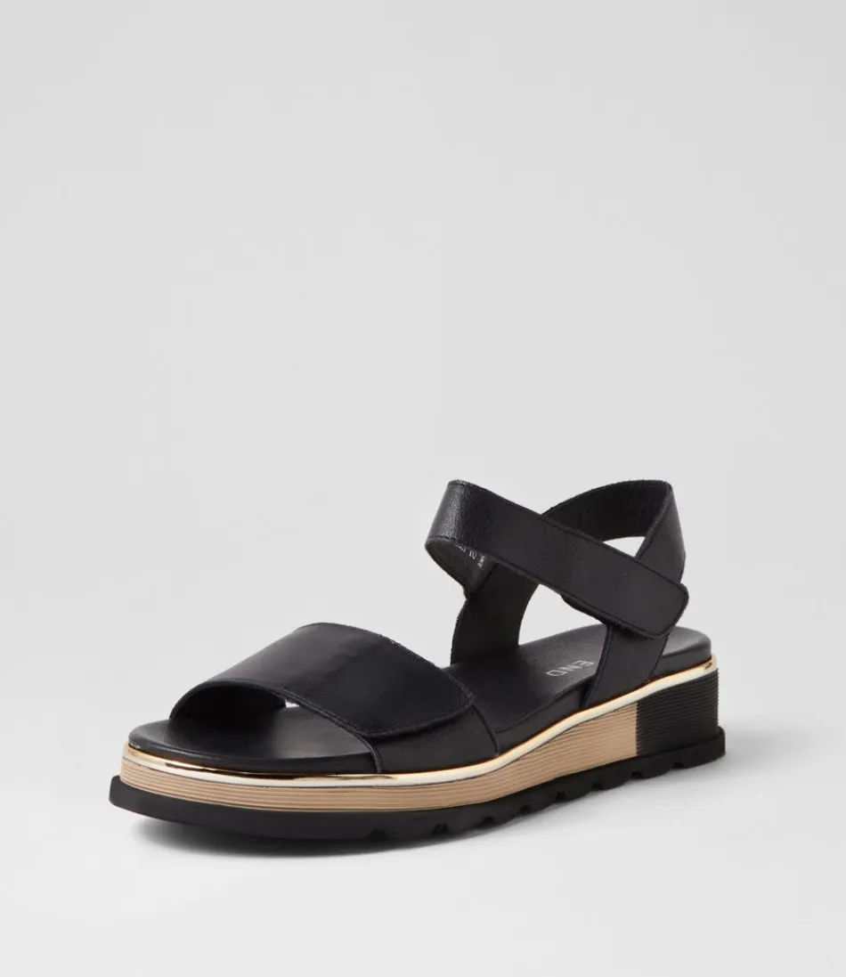 Women TOP END Wedges<Ulissa Black Leather Sandals