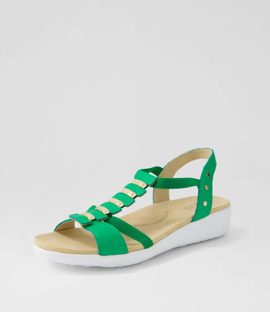 Women ZIERA Wedges<Ulover W Bright Emerald Leather Elastic Sandals