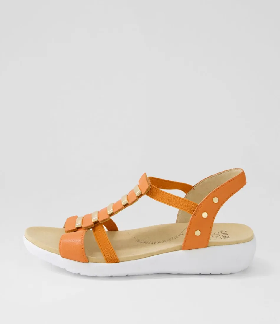 Women ZIERA Wedges<Ulover W Bright Orange Leather Elastic Sandals