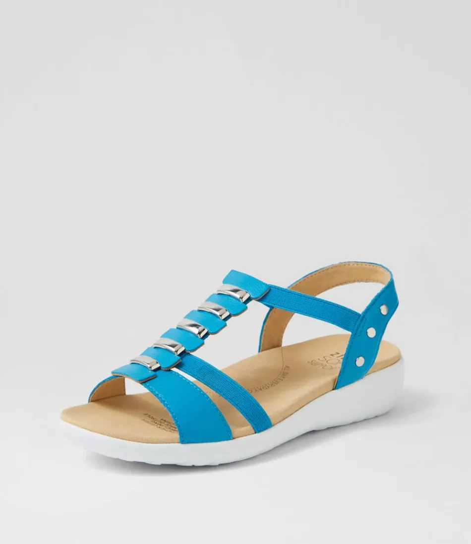 Women ZIERA Wedges<Ulover W Turquoise Leather Elastic Sandals