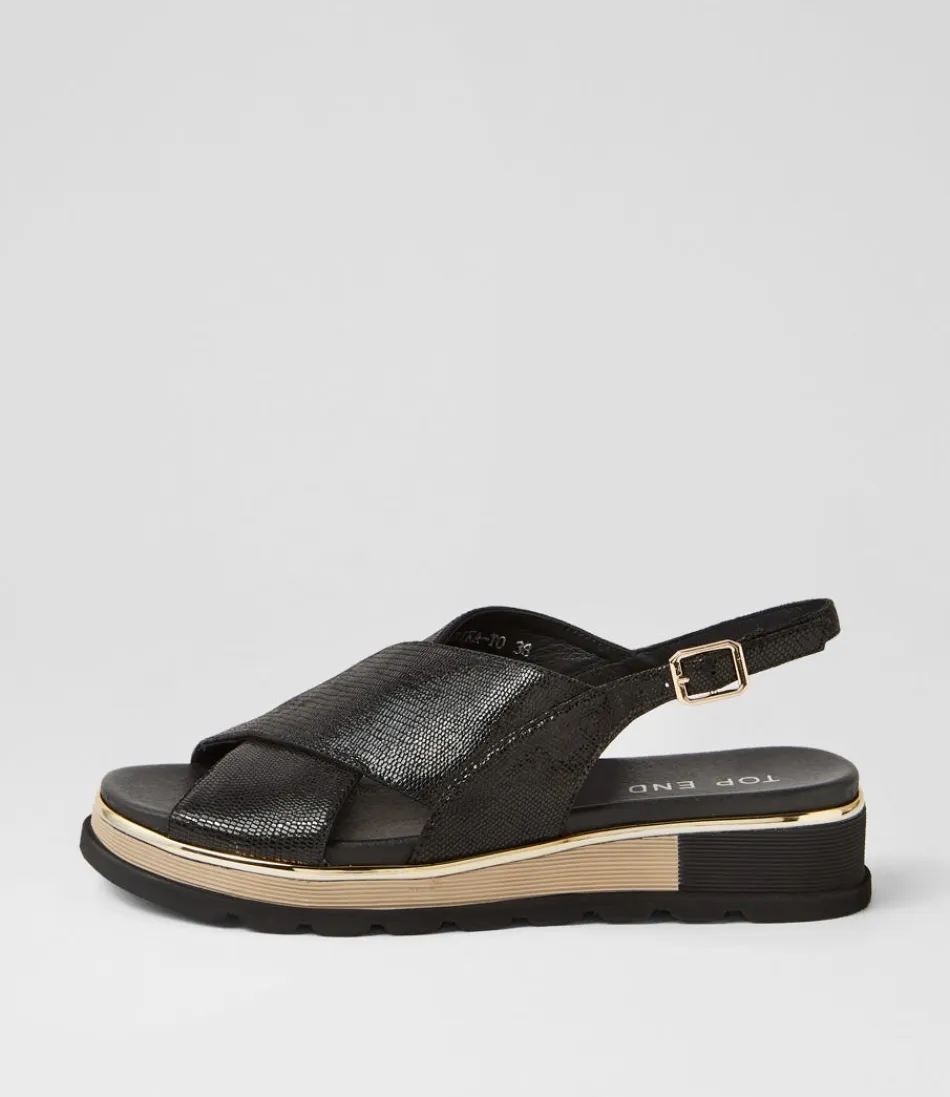 Women TOP END Wedges<Ulrika Black Lizard Leather Sandals