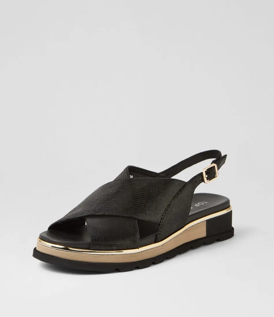 Women TOP END Wedges<Ulrika Black Lizard Leather Sandals