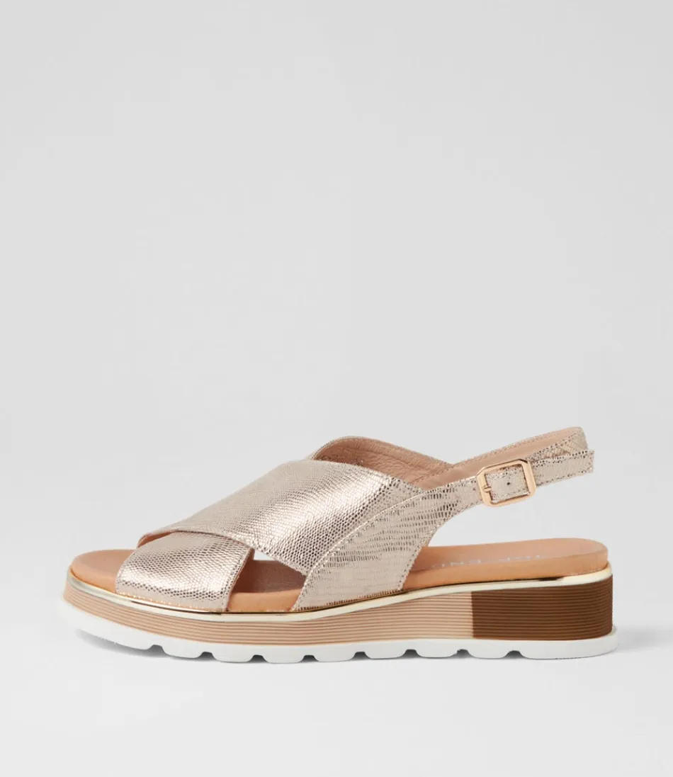 Women TOP END Wedges<Ulrika Champagne Lizard Leather Sandals