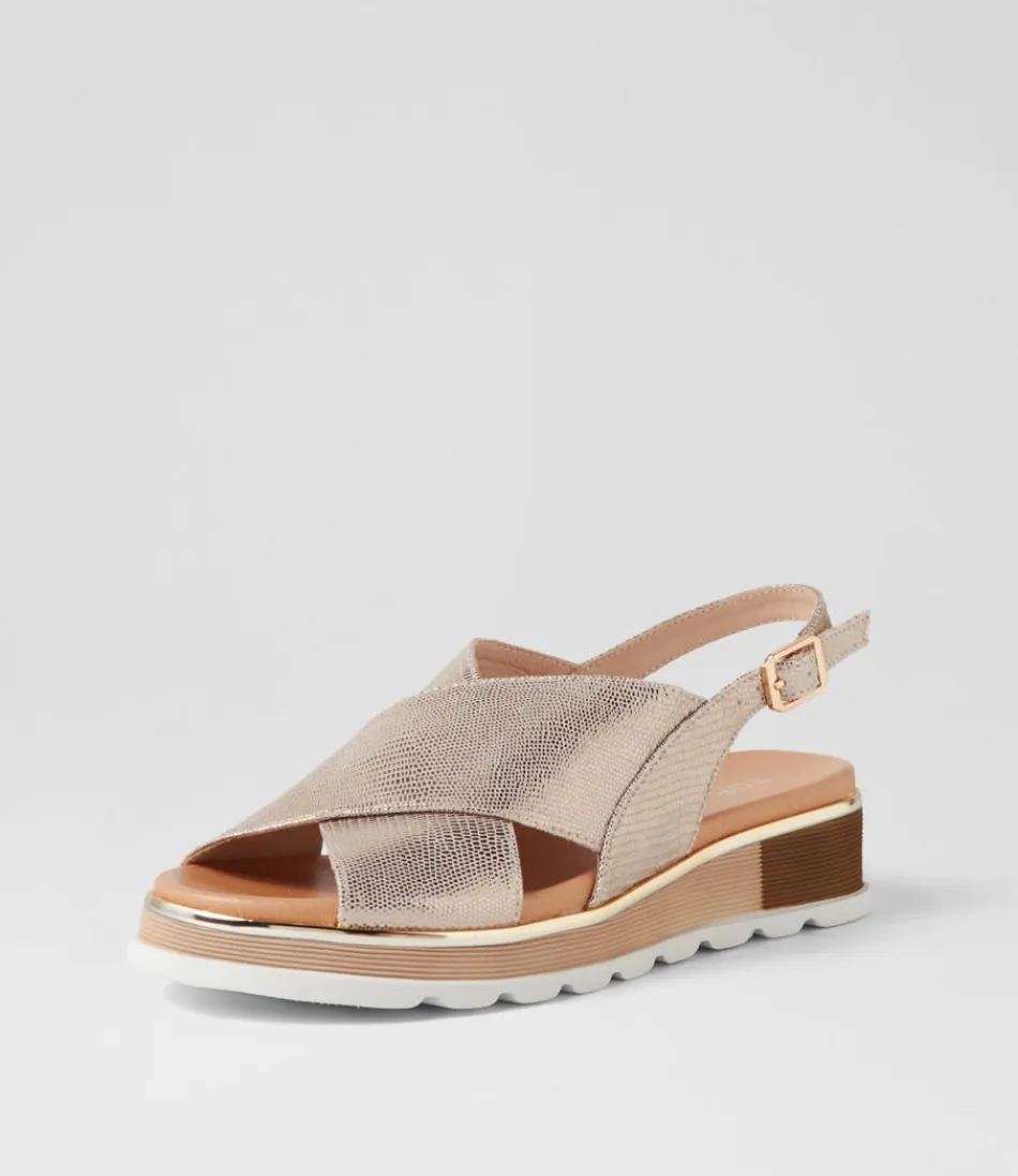 Women TOP END Wedges<Ulrika Champagne Lizard Leather Sandals