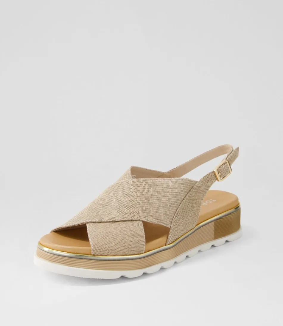 Women TOP END Wedges<Ulrika Taupe Lizard Leather Sandals