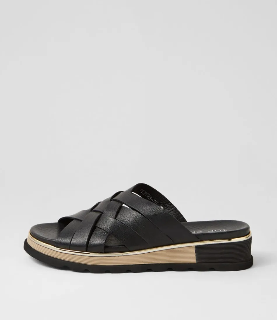 Women TOP END Wedges<Ulysza Black Leather Slides