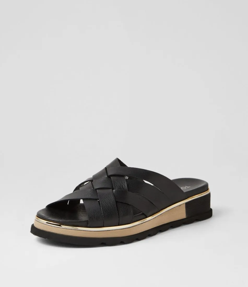 Women TOP END Wedges<Ulysza Black Leather Slides