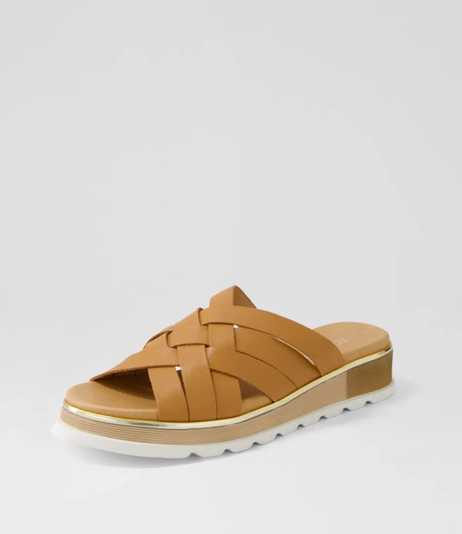 Women TOP END Wedges<Ulysza Dark Tan Leather Slides