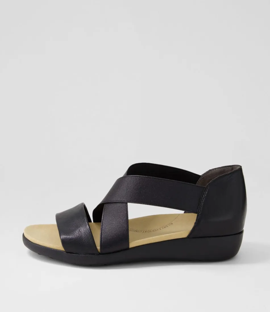 Women ZIERA Flats<Umato W Black Metallic Leather Elastic Sandals