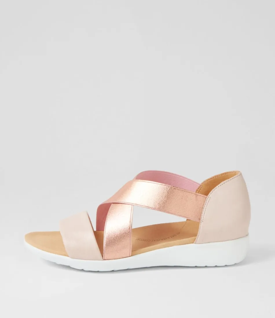 Women ZIERA Flats<Umato W Dusty Pink Rose Gold Leather Elastic Sandals